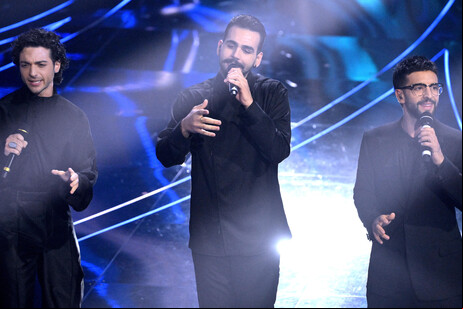 Il Volo durante apresentação no Festival de Sanremo 2024